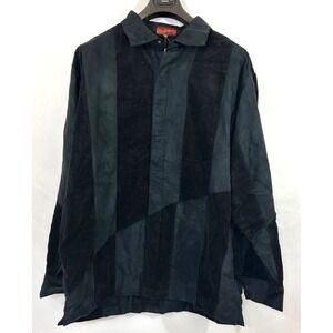 Prestige Original 2XL Button Up Shirt Black Corduroy Suede Designer Print Shirt